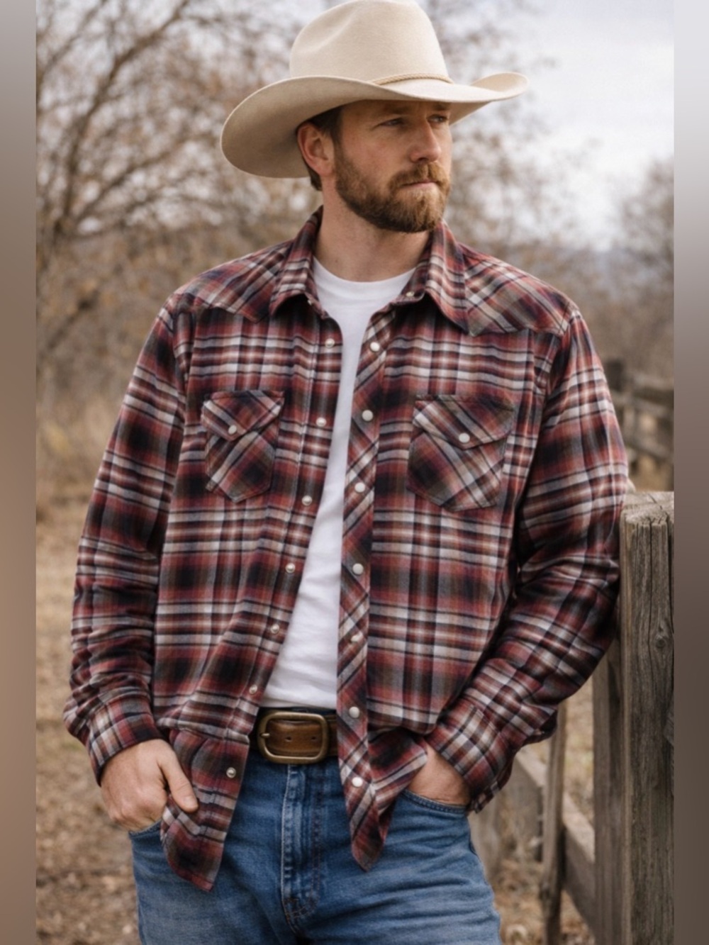 Wrangler Western Pearl Snap Flannel XXL Red Plaid Cowboy Ranch Workwear‎